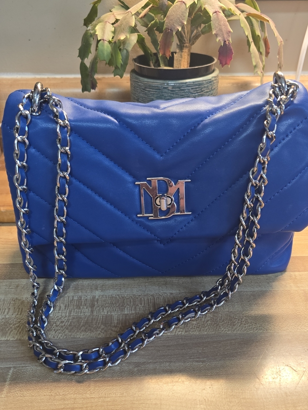 Badgley Mischka Royal Blue Quilted Chain Shoulder Bag